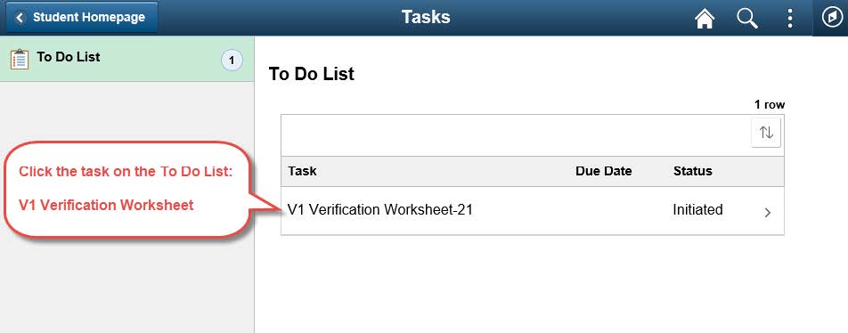 screenshot of to-do list with verification worksheet selected