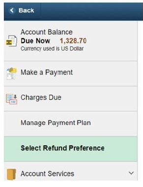 Select Refund Preference on the left menu screencap