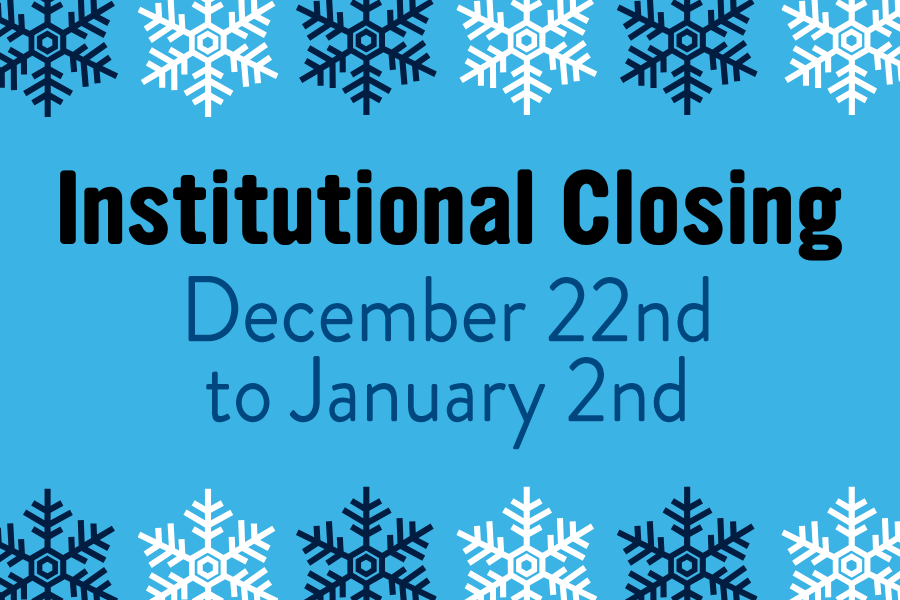 alternating snowflakes on blue background with closing dates December 22-January 2