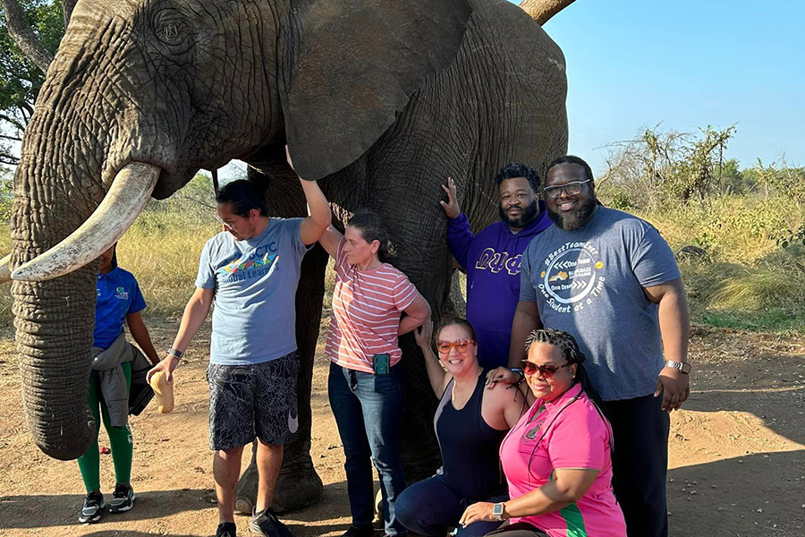 BCTC Study Abroad Group with Elephant in South Africa