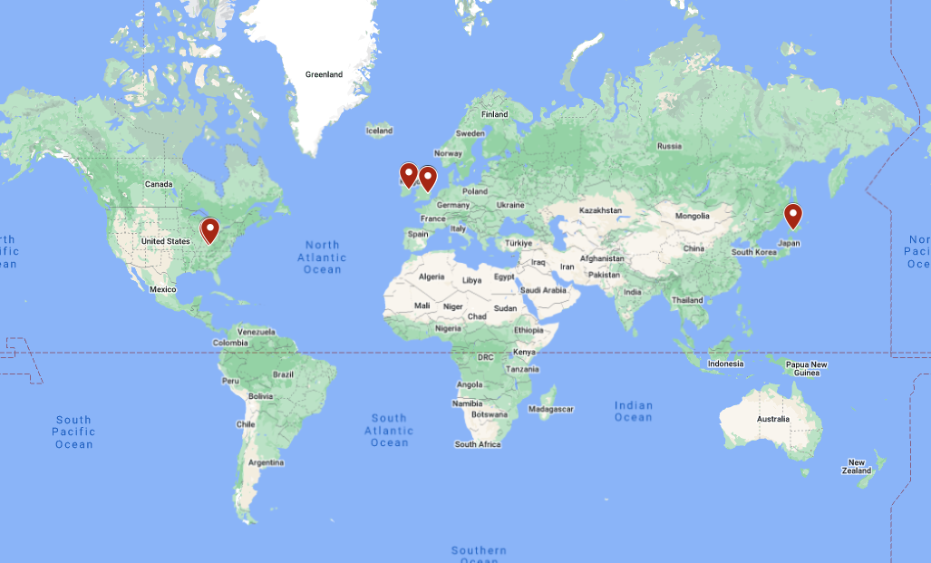 google map of international locations for godolphin co-op sites
