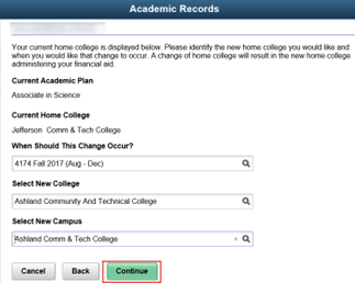 Screenshot New campus selection
