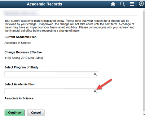 Screenshot Magnifier Icon Select Academic Plan box