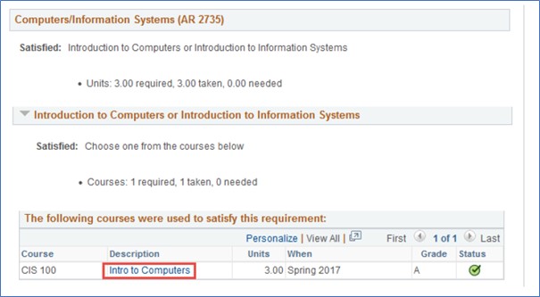 screenshot of highlight course description