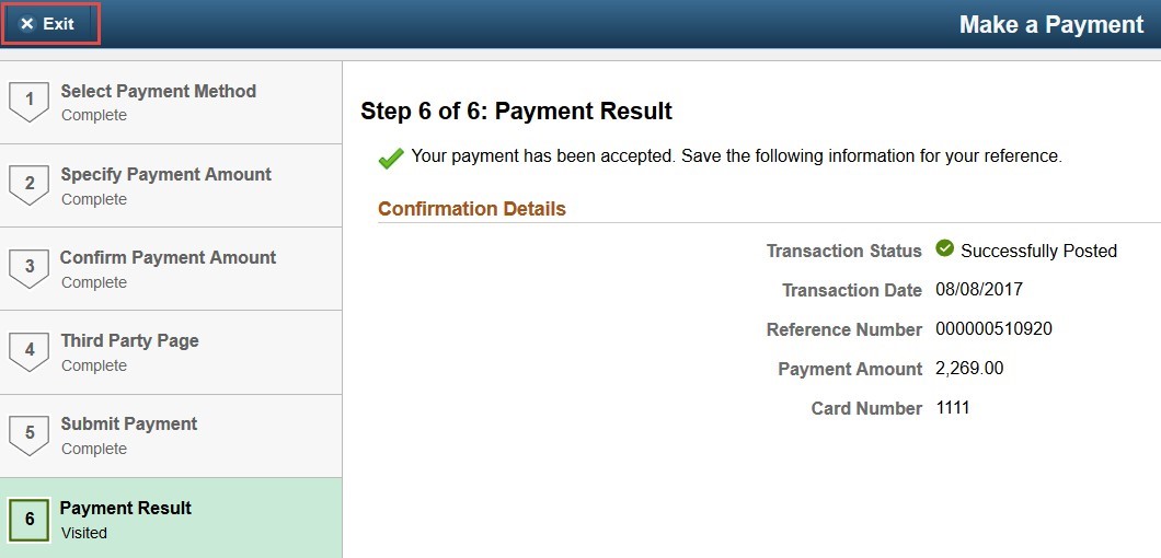 screenshot of step 6, Payment Result