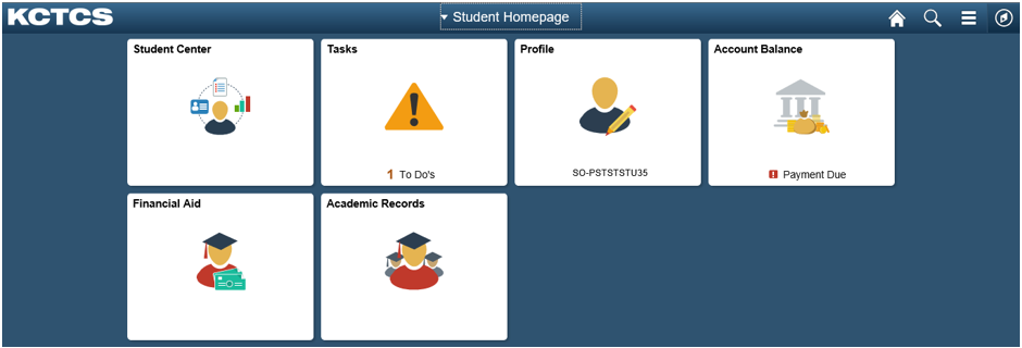 screenshot of the student homepage