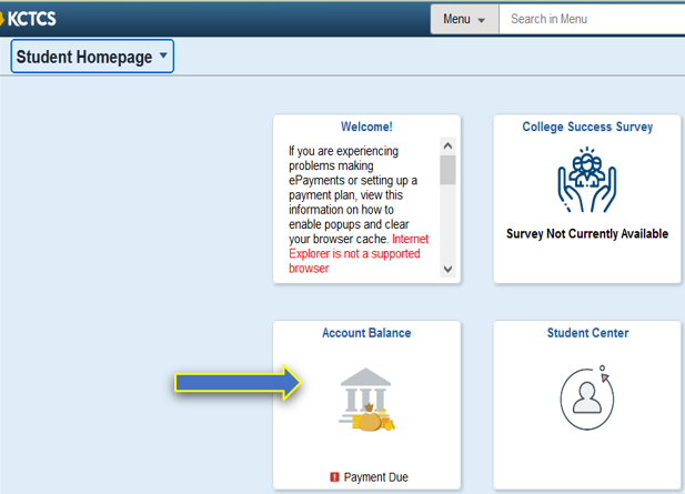 screenshot of the student homepage