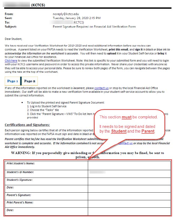 screenshot of example email with form