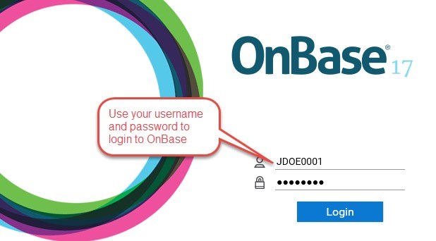 screenshot of OnBase login screen