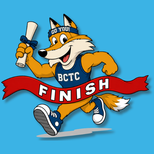 pathfinder mascot running through finish line