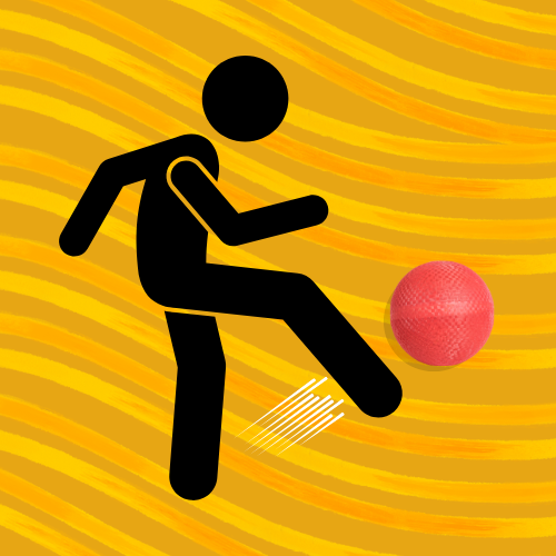 a figure kicking a kickball