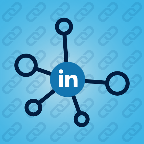 a graphic with the Linkedin logo centered on an element connected by lines and dots