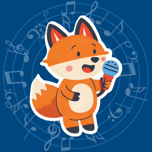 a cartoon fox singing with a microphone