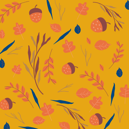 autumn leaves and acorns on orange background