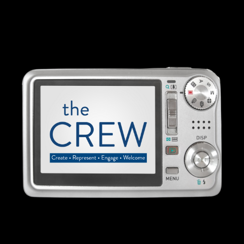 the crew logo on the screen of a digital camera