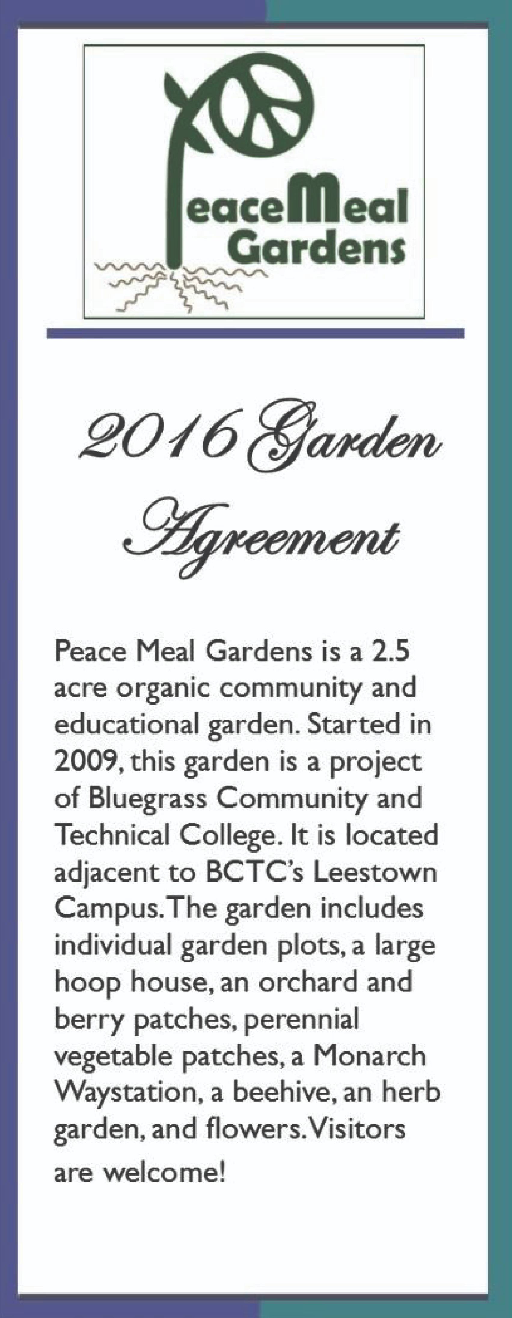 Peace Meal Gardens Agreement 2016