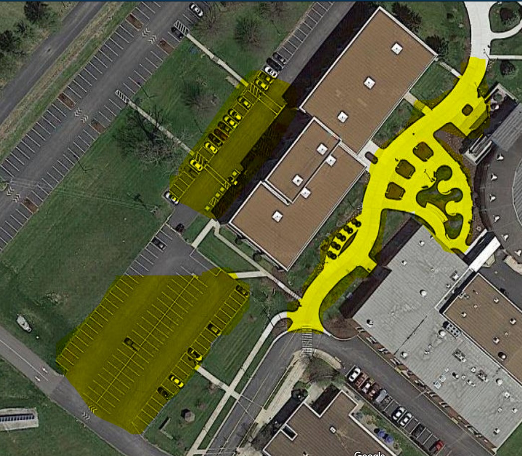 overhead map of Leestown A-Building with wireless coverage areas highlighted