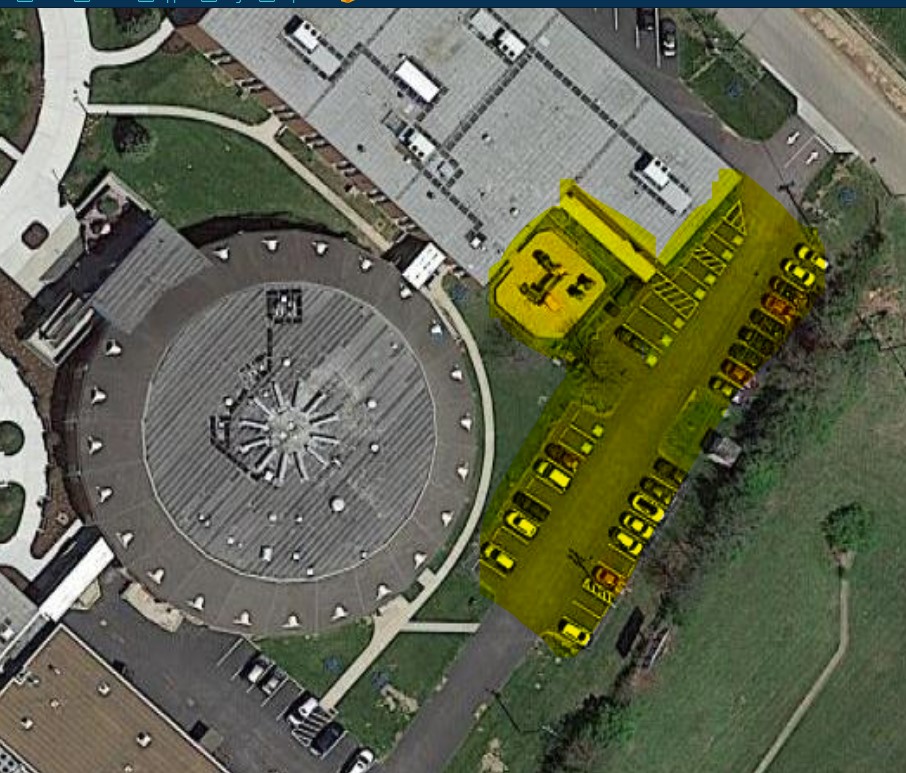 overhead map of Leestown N-Building with wireless coverage areas highlighed