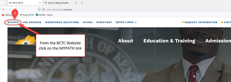 graphic that highlights mypath link on bctc website homepage