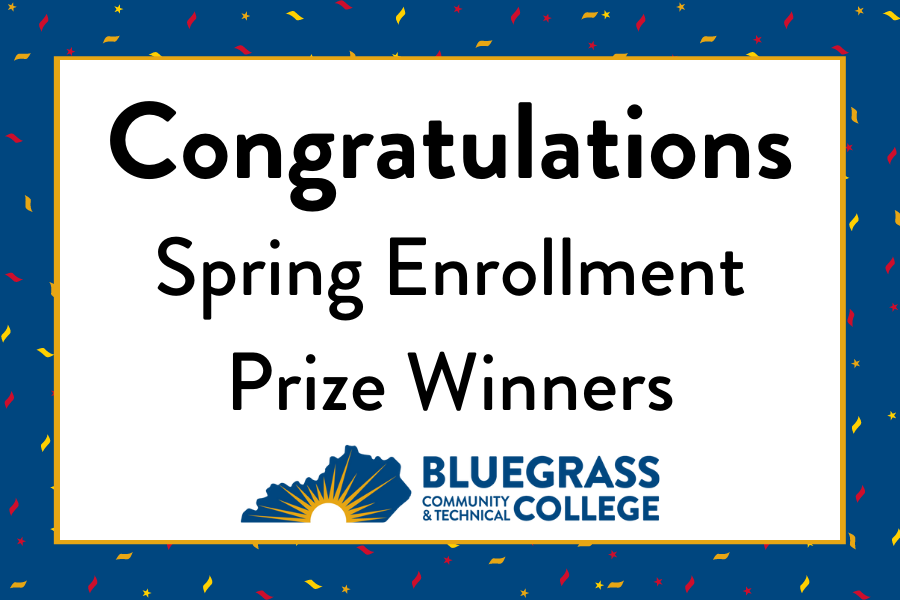 Graphic that says congratulations spring enrollment prize winners