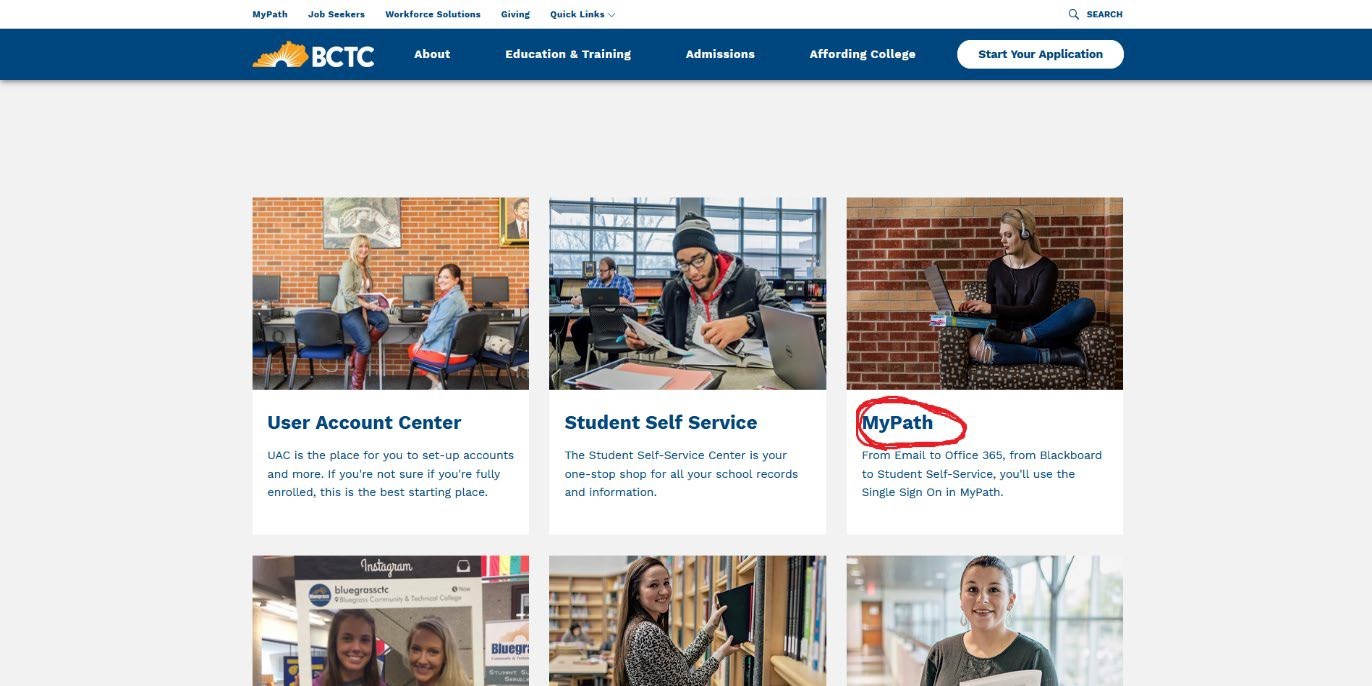 screenshot of the MyPath tile on the BCTC website