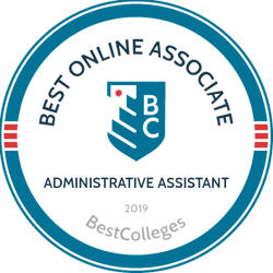 graphic that says best online associate administrative assistant 2019 BestColleges