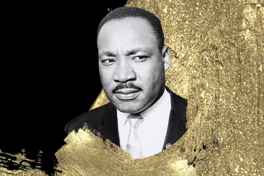 Martin Luther King Jr portrait in middle of gold swatch