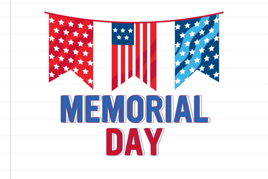 graphic with american flag themed pennants and text that says memorial day