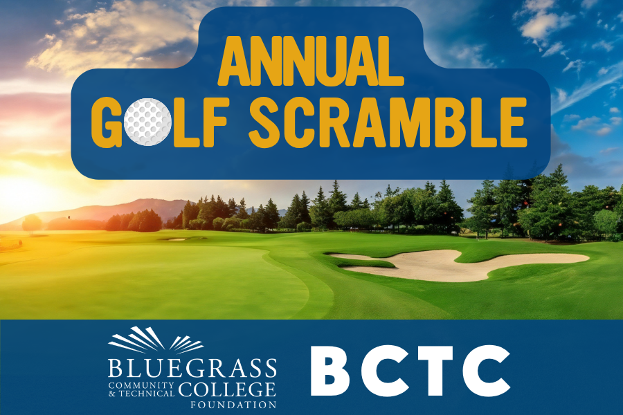 Golf course framed with Annual Golf Scramble Information
