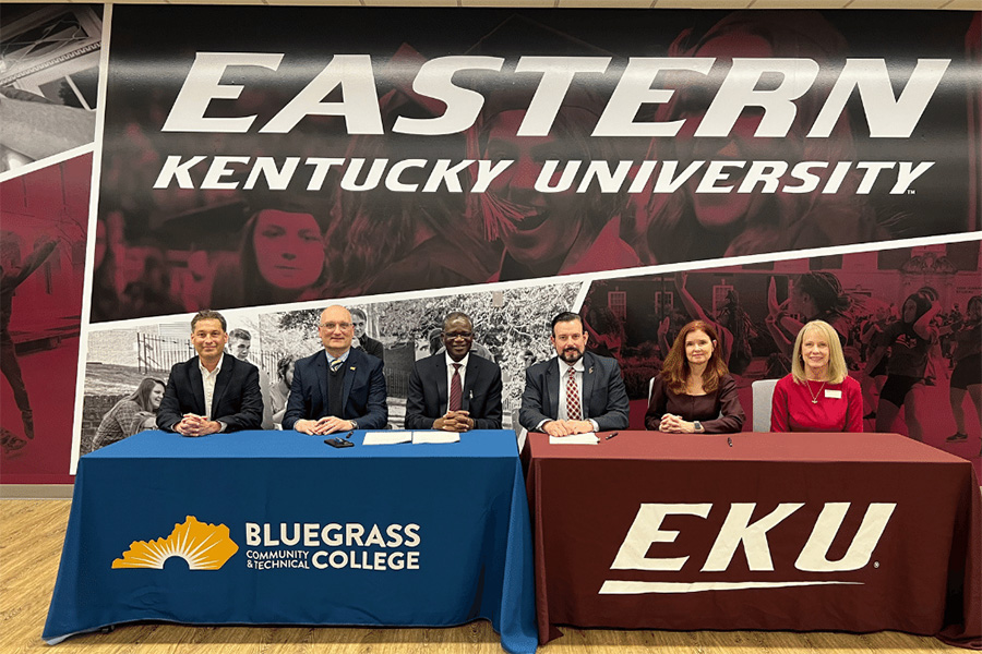 Eastern Kentucky University (EKU) and Bluegrass Community and Technical College (BCTC) today entered into a Memorandum of Agreement (MOU) that offers a pathway for BCTC students to complete the elementary education degree through a 2+2 program with EKU.
