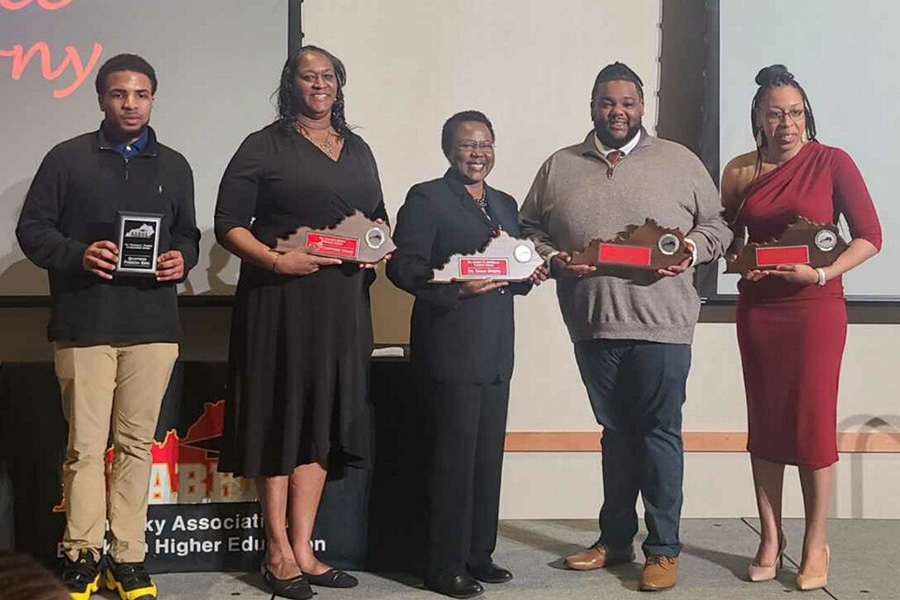 Left to right, Quayveon Perkins-King, Tania Crawford Gross, Dr. Iddah Otieno, Bradley Dickerson, and Dr. Ashley Sweat with their awards from KABHE