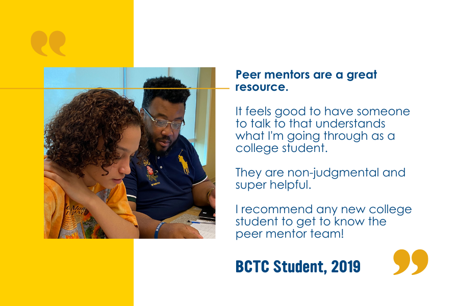 Graphic of student with mentor and quote from BCTC student
