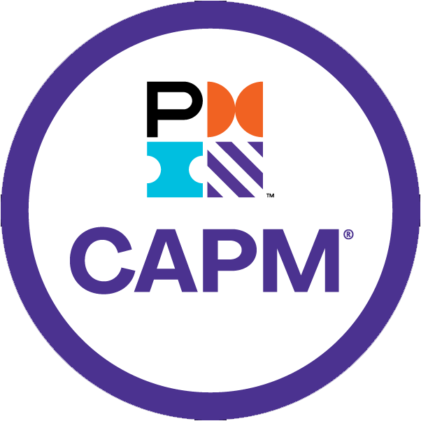 round purple badge with PMP